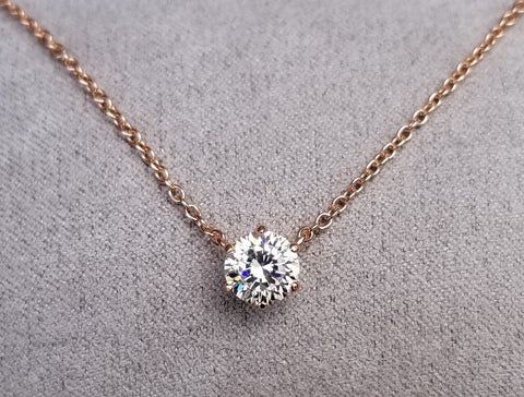 1 ct Round Solitaire Necklace, Rose Gold Vermeil