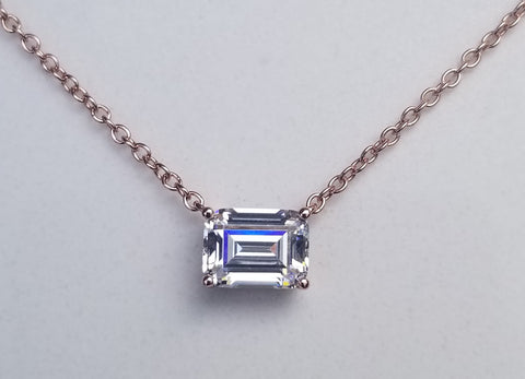 1.75 ct Emerald Cut Solitaire Necklace, Rose Gold Vermeil