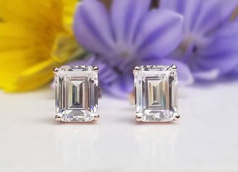 1.75 ct Emerald Cut Stud Earrings, Rose Gold Vermeil