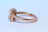 1.10 ct Princess Cut Halo Ring with Side Stones, Rose Gold Vermeil