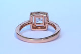 1.10 ct Princess Cut Halo Ring with Side Stones, Rose Gold Vermeil