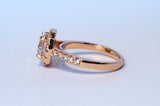 1.61 ct Square Halo Ring with Side Stones, Rose Gold Vermeil