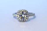 1.61 ct Square Halo Ring with Side Stones