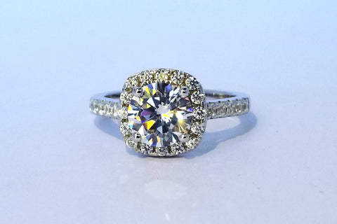 1.61 ct Square Halo Ring with Side Stones