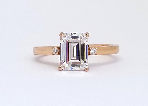 1.75 ct Emerald Cut with Side Accents Engagement Ring, Rose Gold Vermeil