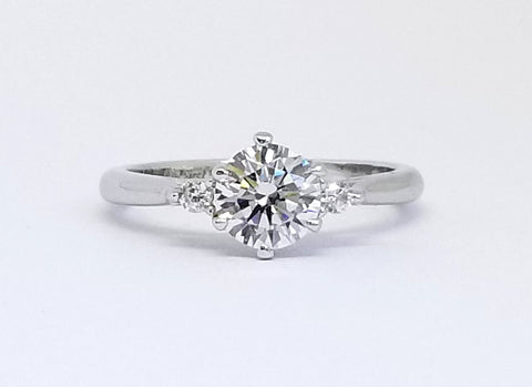 0.90 ct Three Stone Accented Round Cut Engagement Ring
