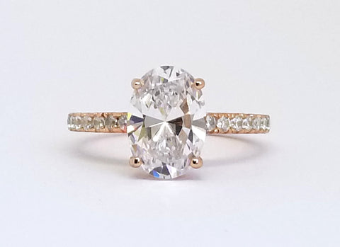 2.25 ct Oval Cut Accented Engagement Ring, Rose Gold Vermeil